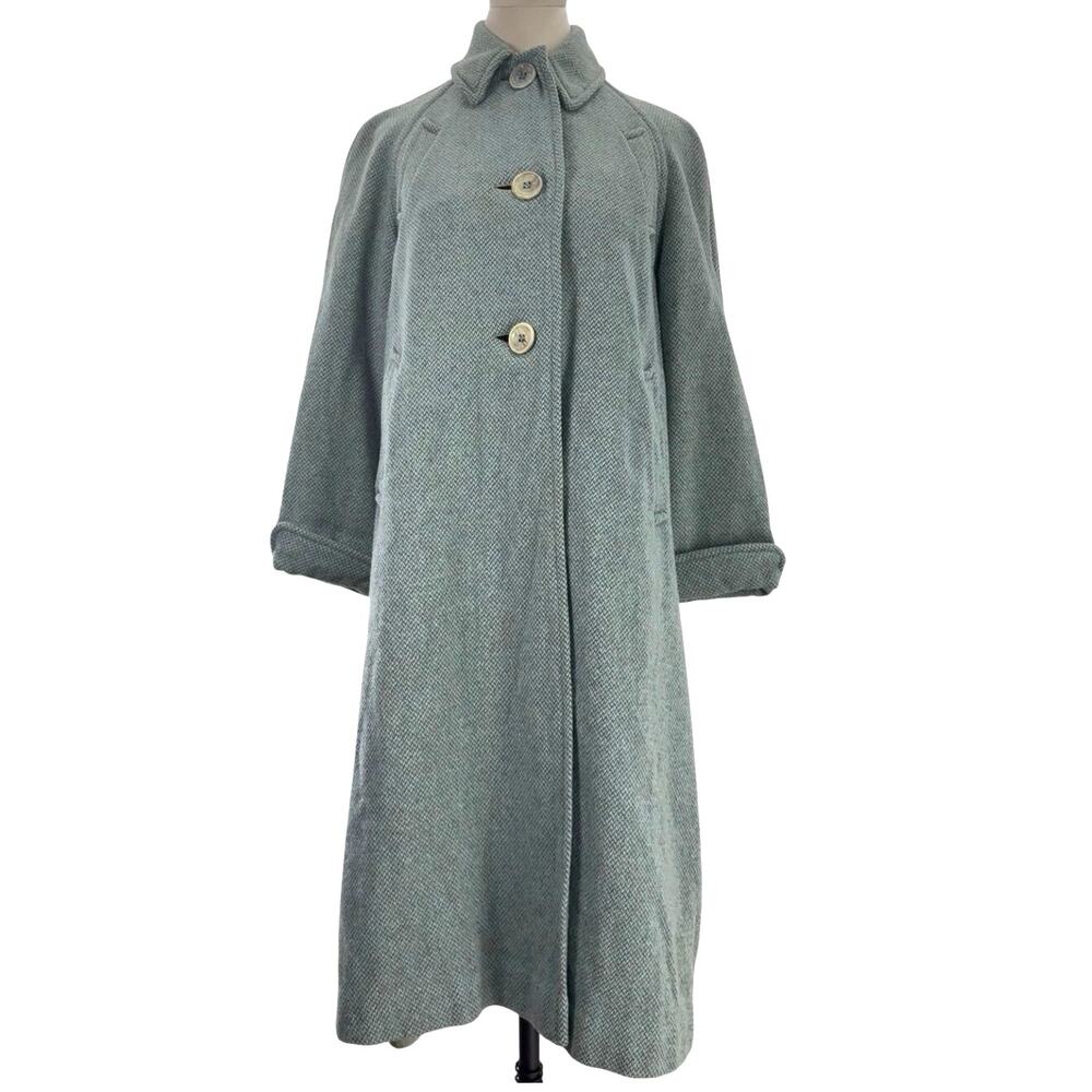 Vintage 1950s Women's Medium Aqua Green Gray Tweed Wool Coat A-Line 40 Bust